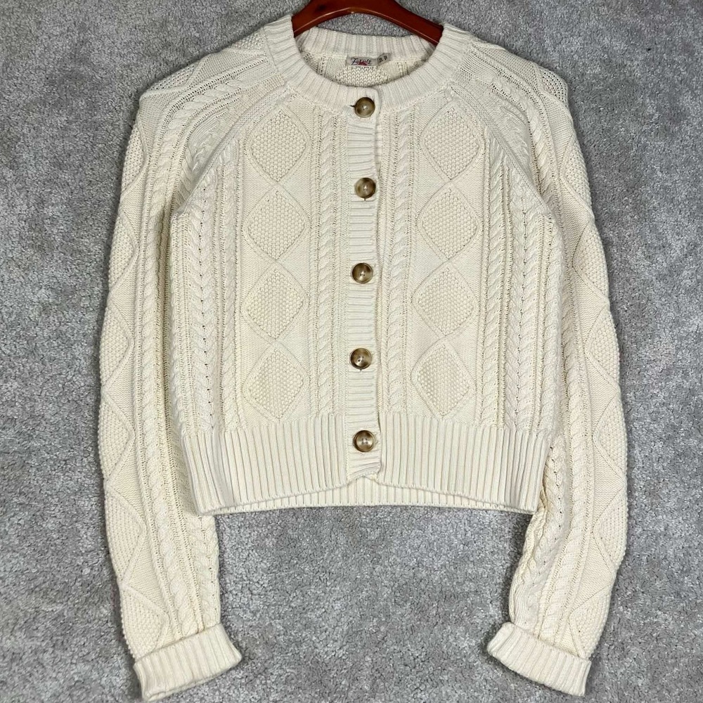 Faherty Cardigan Women XXS Cream Cable Knit Organic Cotton Button Front Sweater